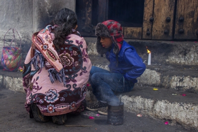 Ritual vor Kirche, Chichicastenango, Guatemala